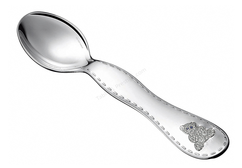 Sterling silver spoons birth paved diamonds l. 5 1/8 '' charlie bear Christofle baby gift 01877218